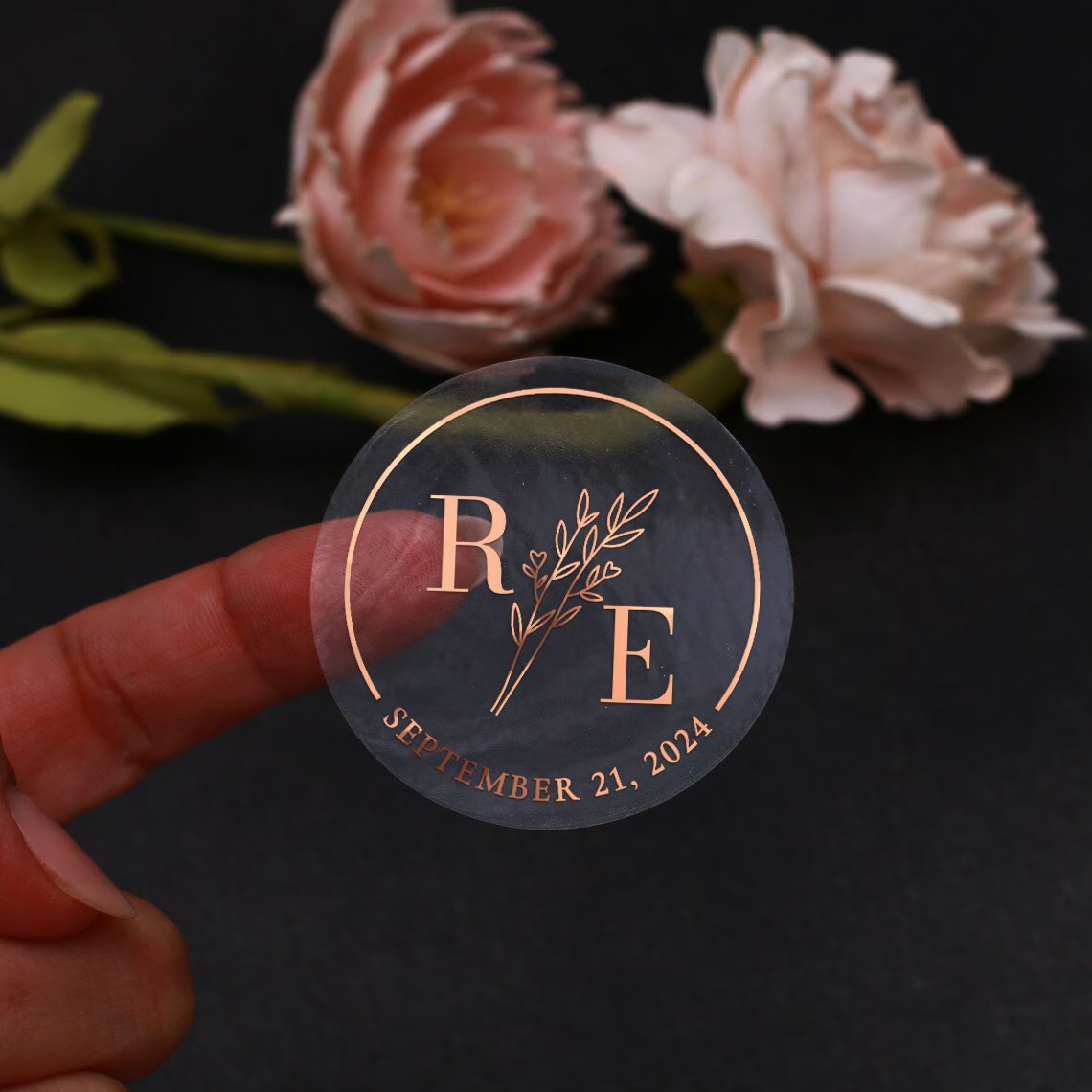 Wedding Envelopes - Clear Botanical Wedding Stickers, Personalized Foil